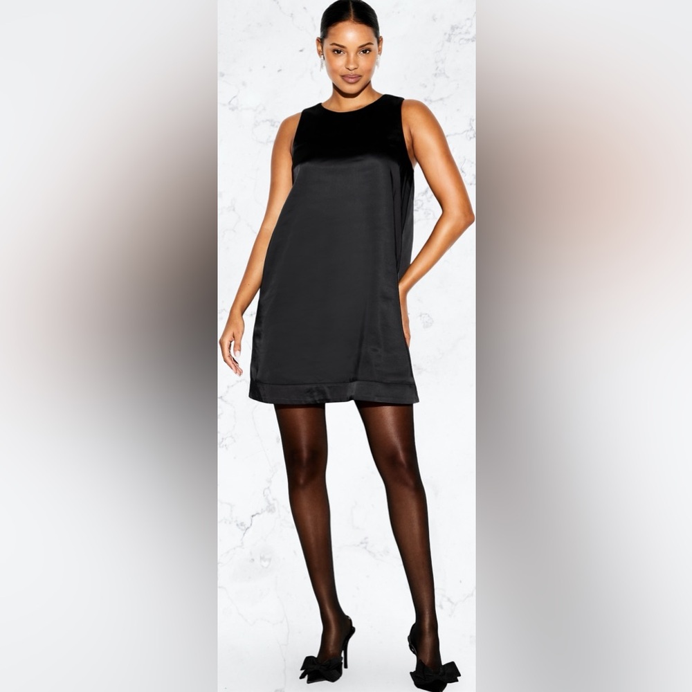 NWTS🌹THE OCCASION L🌹ELITE LINE BLACK SATIN & VELVET OPEN BACK COCKTAIL DRESS - Picture 9 of 16